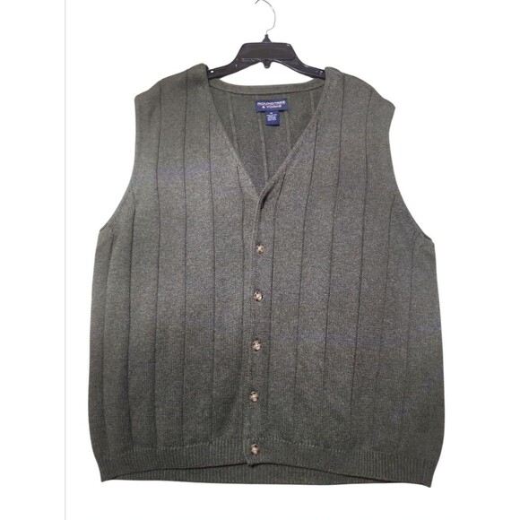 Roundtree & Yorke Men’s XL Hunter Green 100% Cotton Knit Button Sweater Vest - Picture 1 of 6